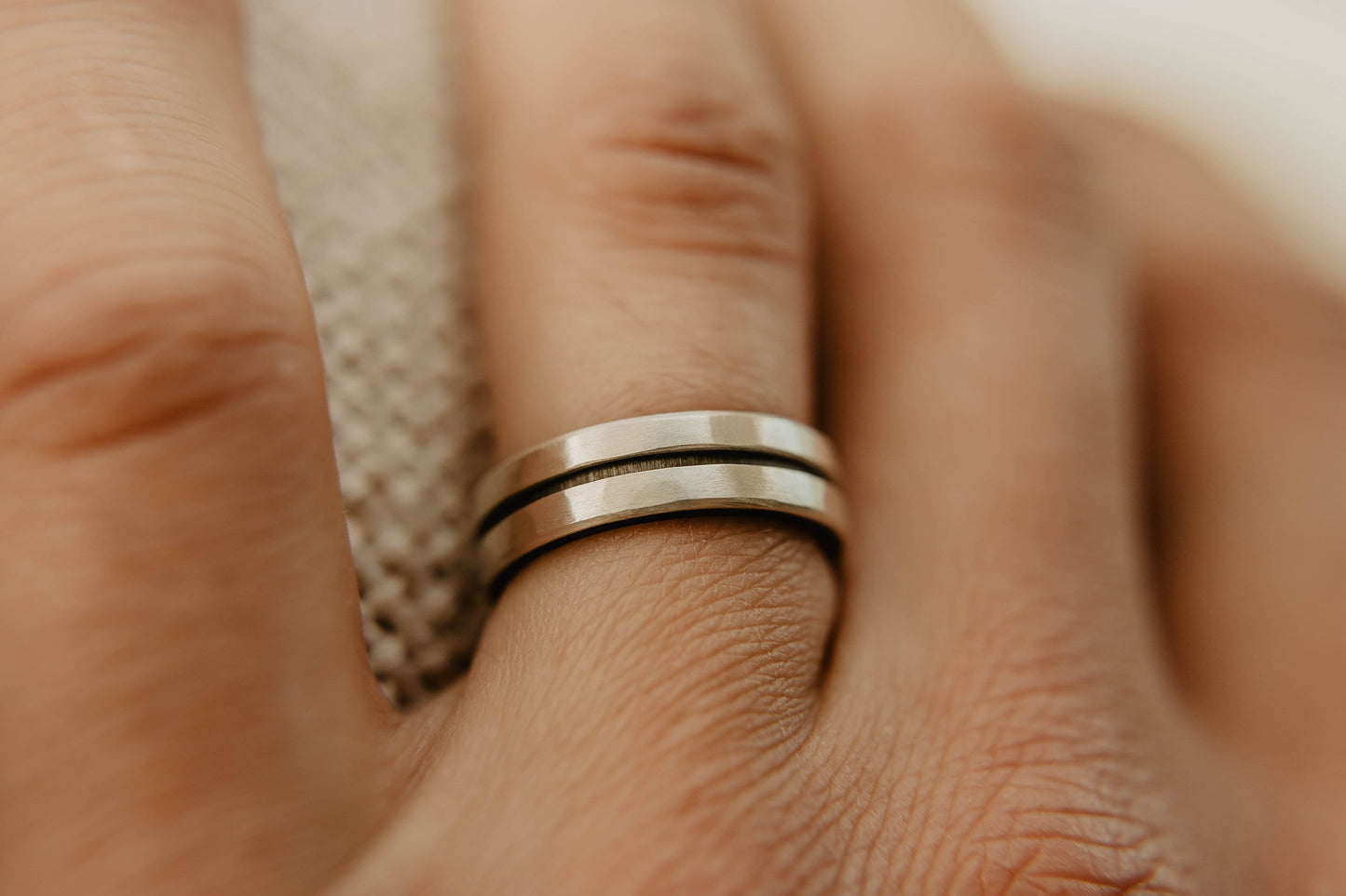 Dual Silver Wedding Band w/ Zirconium Interior
