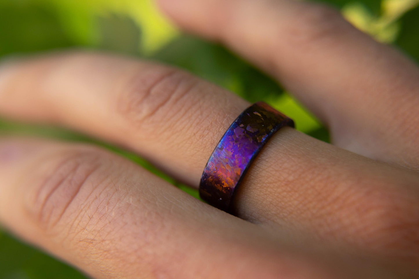 Crystallized Titanium Wedding Band, Flame Anodized Violet Gold Titanium Ring, Mens Wedding Band, Unique Wedding Band, Handmade Wedding Band
