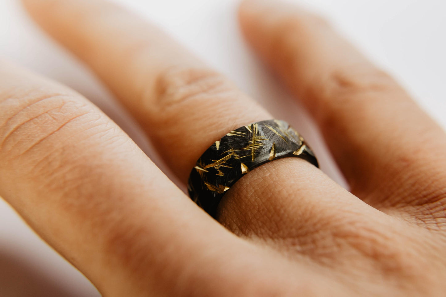 Distressed Black Zirconium Wedding Band with Anodized Gold