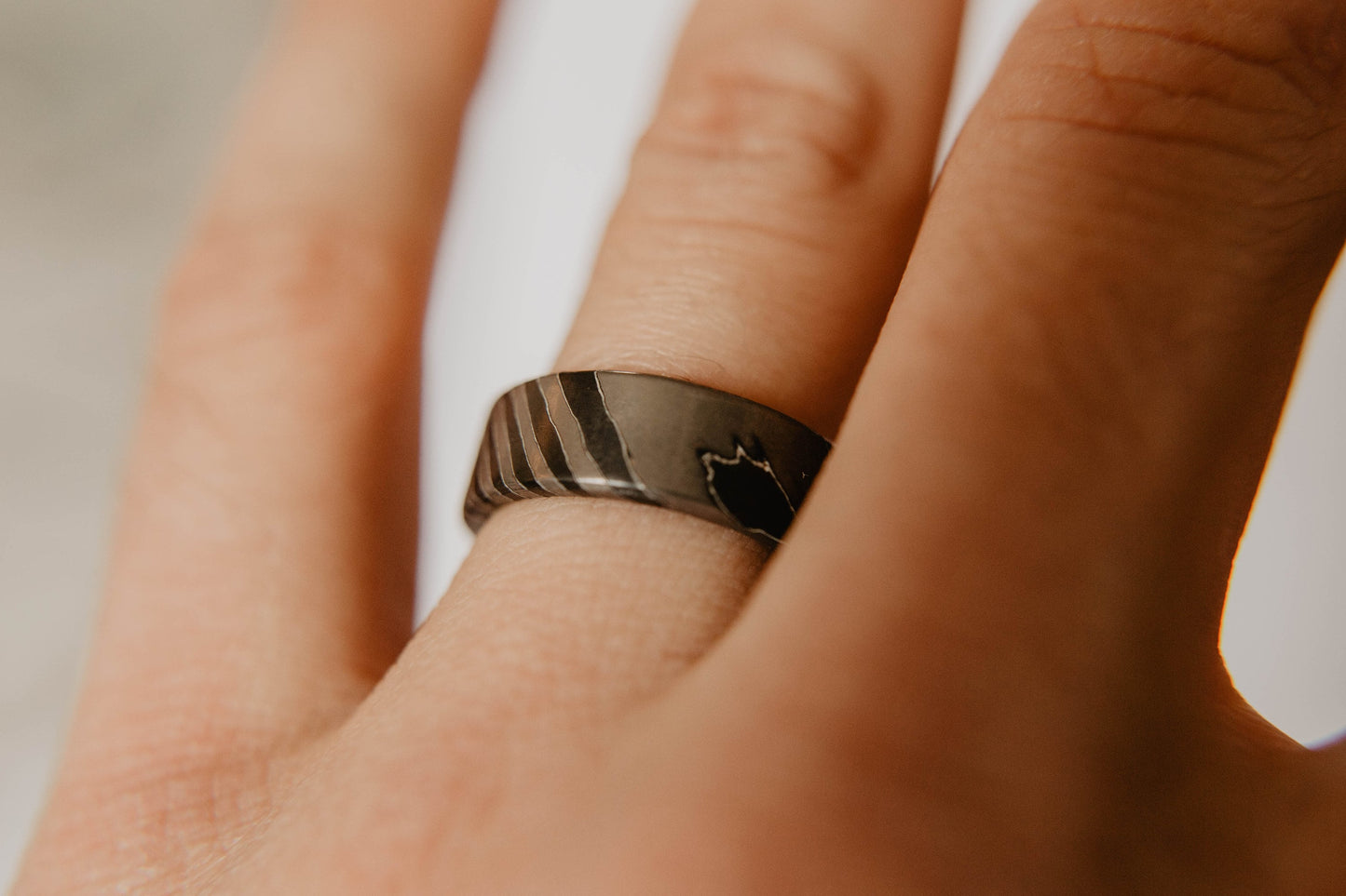 Black Zirconium and Titanium Damascus Wedding Band