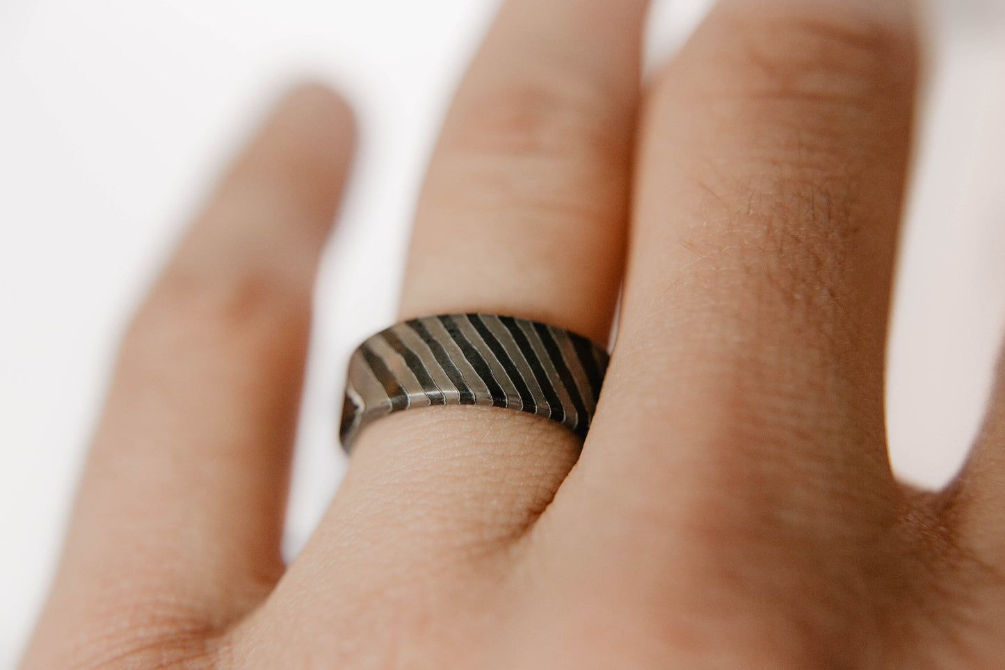 Black Zirconium and Titanium Damascus Wedding Band