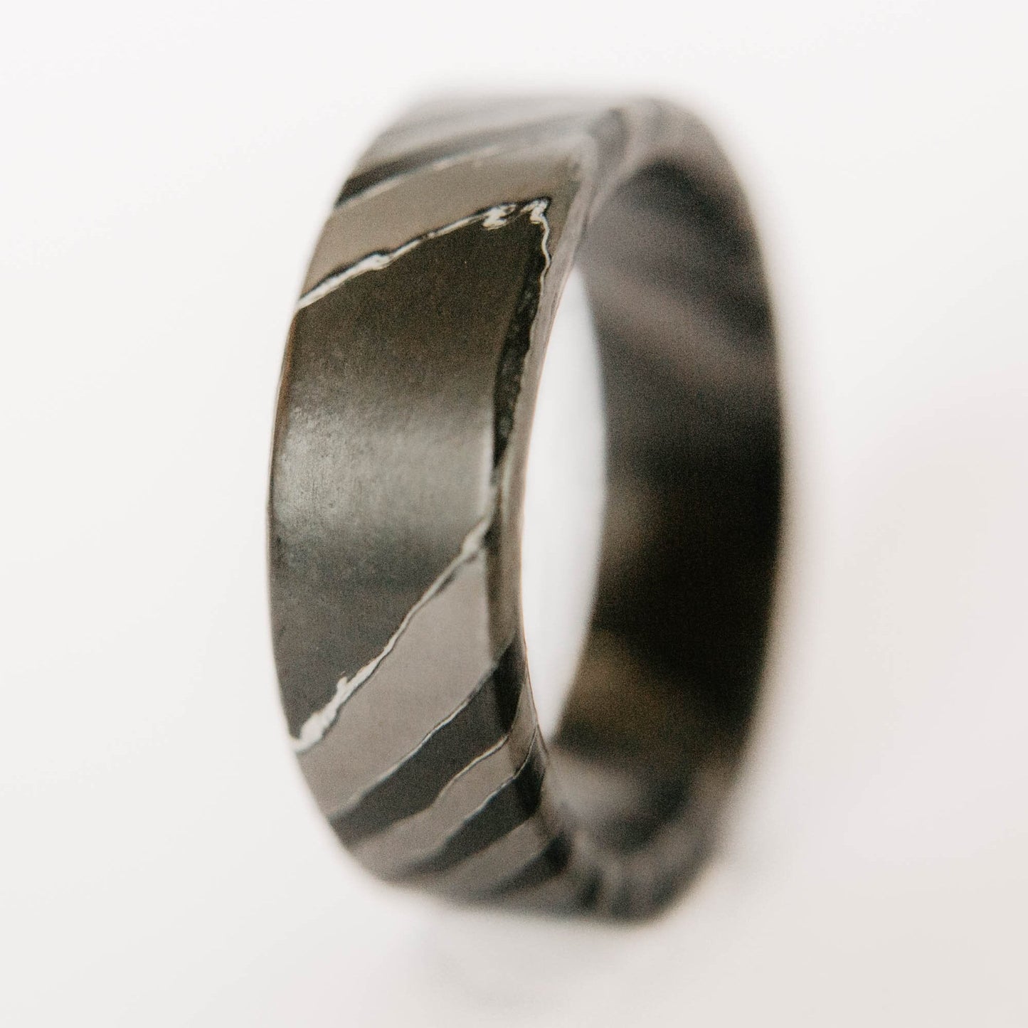 Black Zirconium and Titanium Damascus Wedding Band