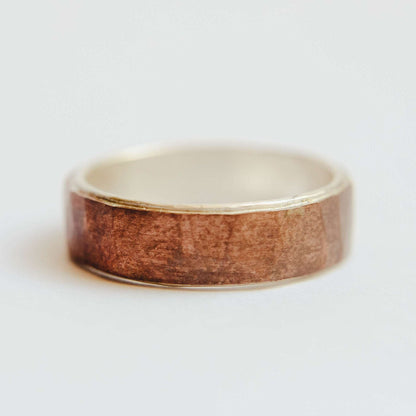 Rustic Mens Copper and Silver Wedding Band. This photo shows a ring with copper exterior and silver interior (Horizontal with white background)