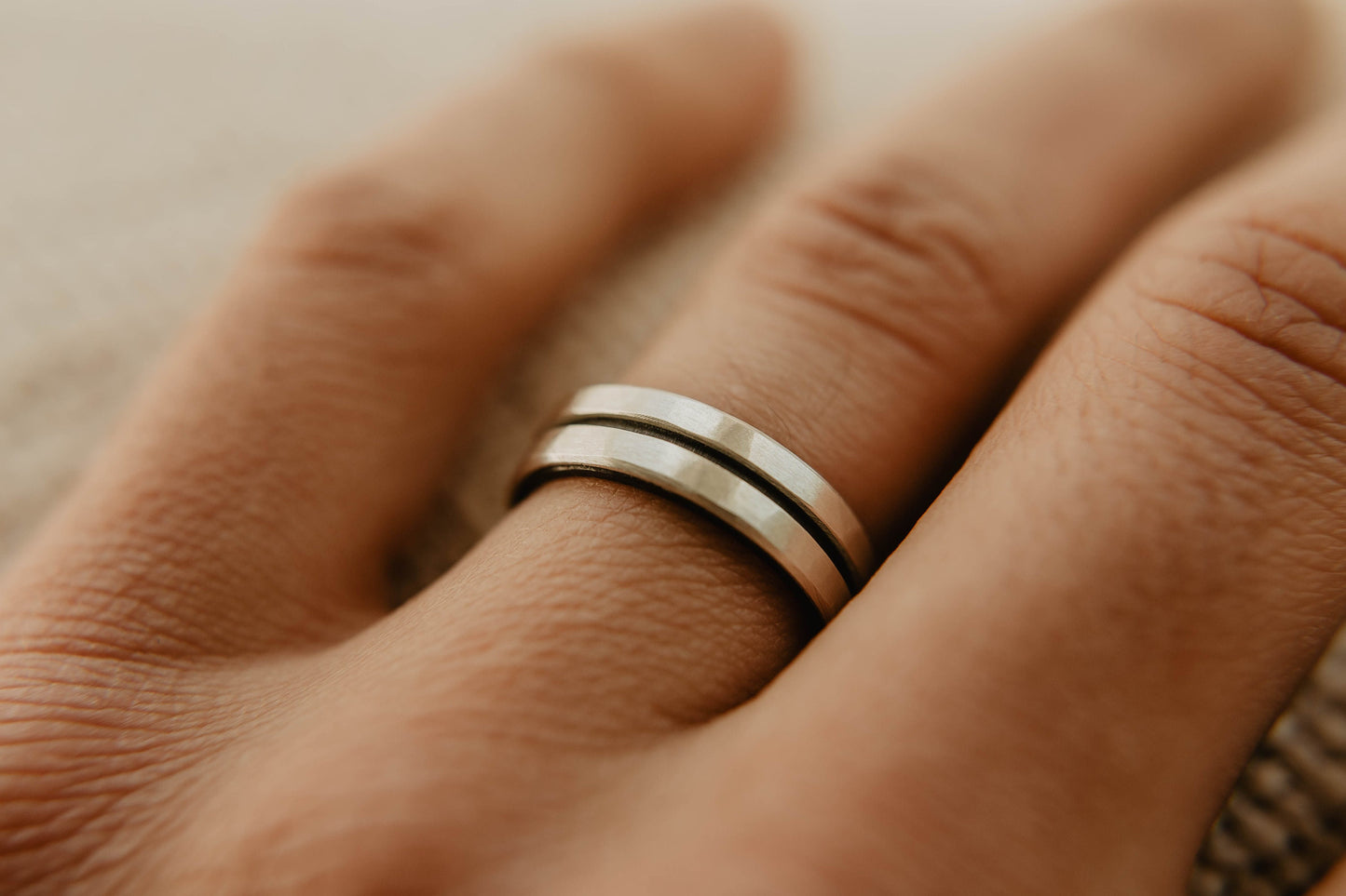 Dual Silver Wedding Band w/ Zirconium Interior