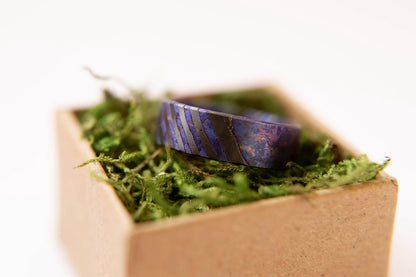 Violet Crystallized Titanium and Zirconium Damascus Wedding Band