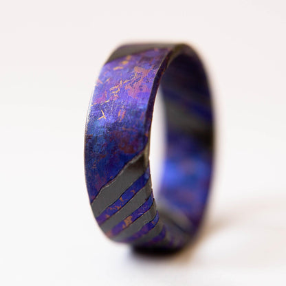 Violet Crystallized Titanium and Zirconium Damascus Wedding Band