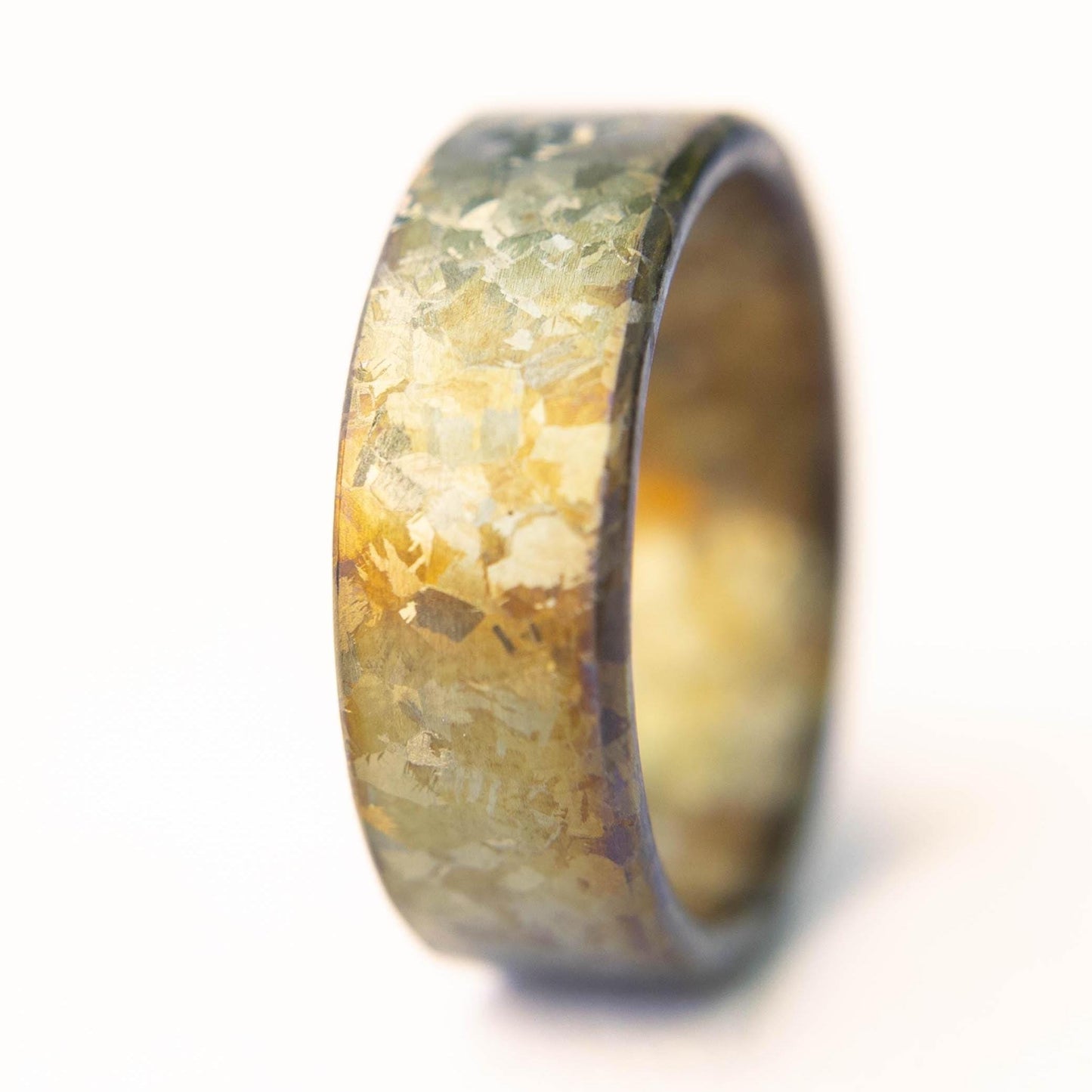 Crystallized Titanium Wedding Band, Flame Anodized Gold Titanium Ring, Mens Wedding Band, Unique Wedding Band, Handmade Wedding Band