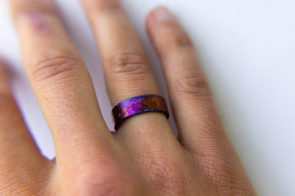 Crystallized Titanium Wedding Band, Flame Anodized Violet Gold Titanium Ring, Mens Wedding Band, Unique Wedding Band, Handmade Wedding Band