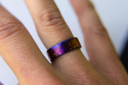 Crystallized Titanium Wedding Band, Flame Anodized Violet Gold Titanium Ring, Mens Wedding Band, Unique Wedding Band, Handmade Wedding Band