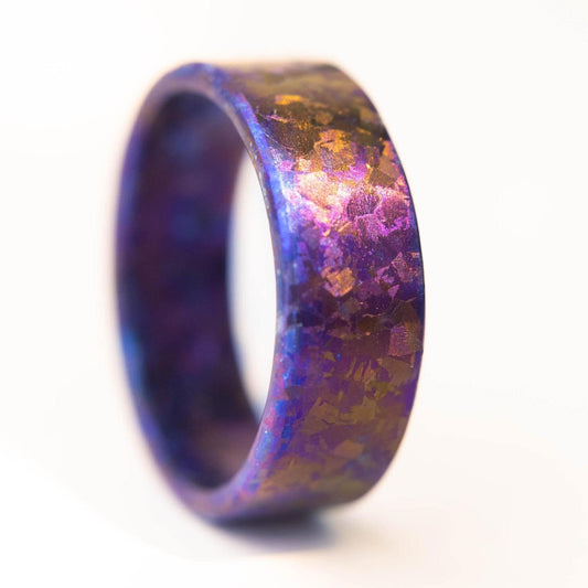 Crystallized Titanium Wedding Band, Flame Anodized Violet Gold Titanium Ring, Mens Wedding Band, Unique Wedding Band, Handmade Wedding Band
