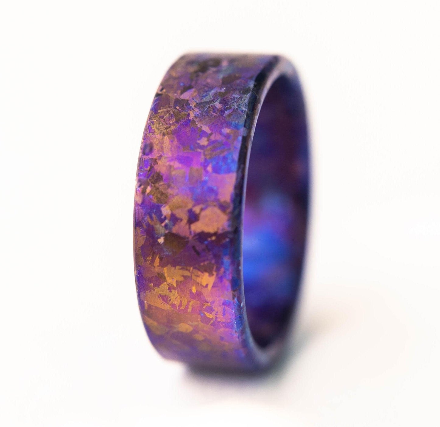 Crystallized Titanium Wedding Band, Flame Anodized Violet Gold Titanium Ring, Mens Wedding Band, Unique Wedding Band, Handmade Wedding Band