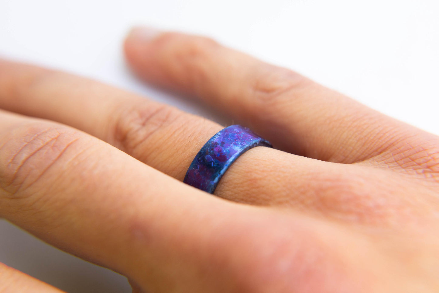 Crystallized Titanium Wedding Band, Flame Anodized Indigo Titanium Ring, Mens Wedding Band, Unique Wedding Band, Handmade Wedding Band
