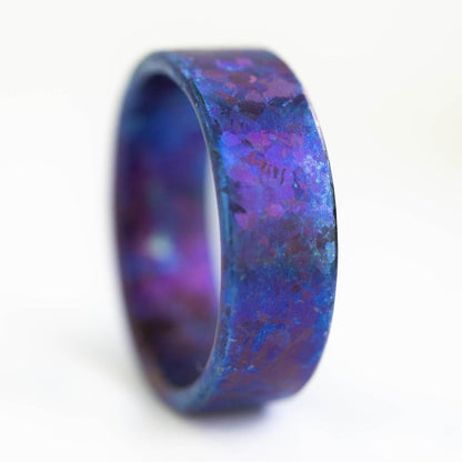 Crystallized Titanium Wedding Band, Flame Anodized Indigo Titanium Ring, Mens Wedding Band, Unique Wedding Band, Handmade Wedding Band
