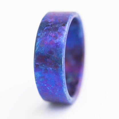 Crystallized Titanium Wedding Band, Flame Anodized Indigo Titanium Ring, Mens Wedding Band, Unique Wedding Band, Handmade Wedding Band