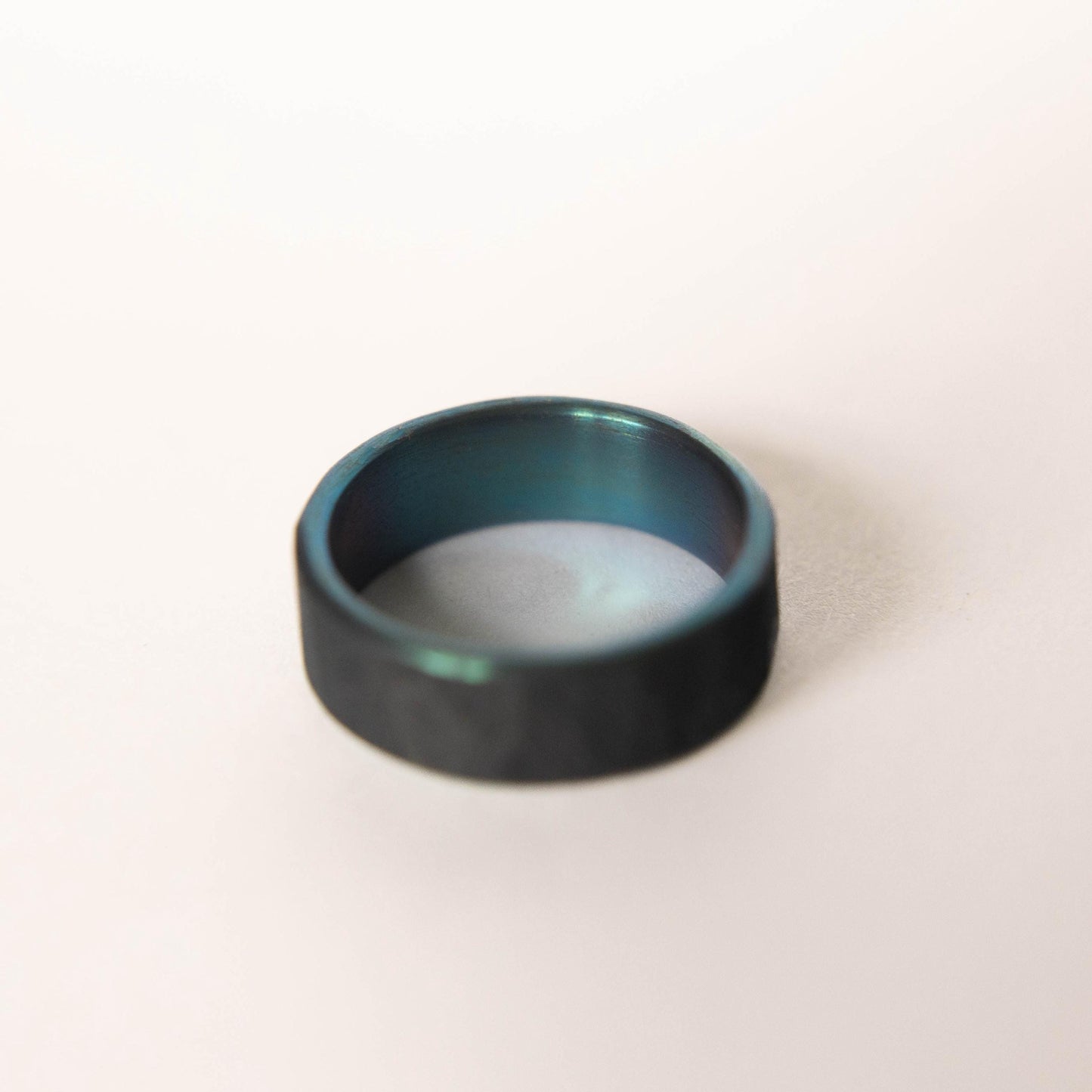 Distressed Black Zirconium Handcrafted Wedding Band, Anodized Aqua Interior, Mens Black Wedding Band, Mens Black Ring, Unique Blue Ring