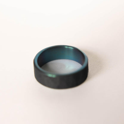 Distressed Black Zirconium Handcrafted Wedding Band, Anodized Aqua Interior, Mens Black Wedding Band, Mens Black Ring, Unique Blue Ring