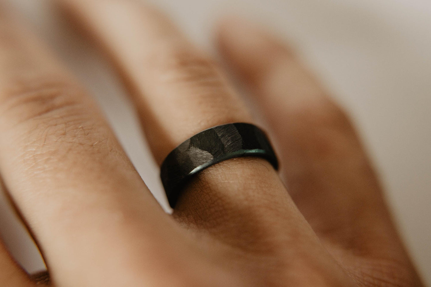 Distressed Black Zirconium Handcrafted Wedding Band, Anodized Aqua Interior, Mens Black Wedding Band, Mens Black Ring, Unique Blue Ring