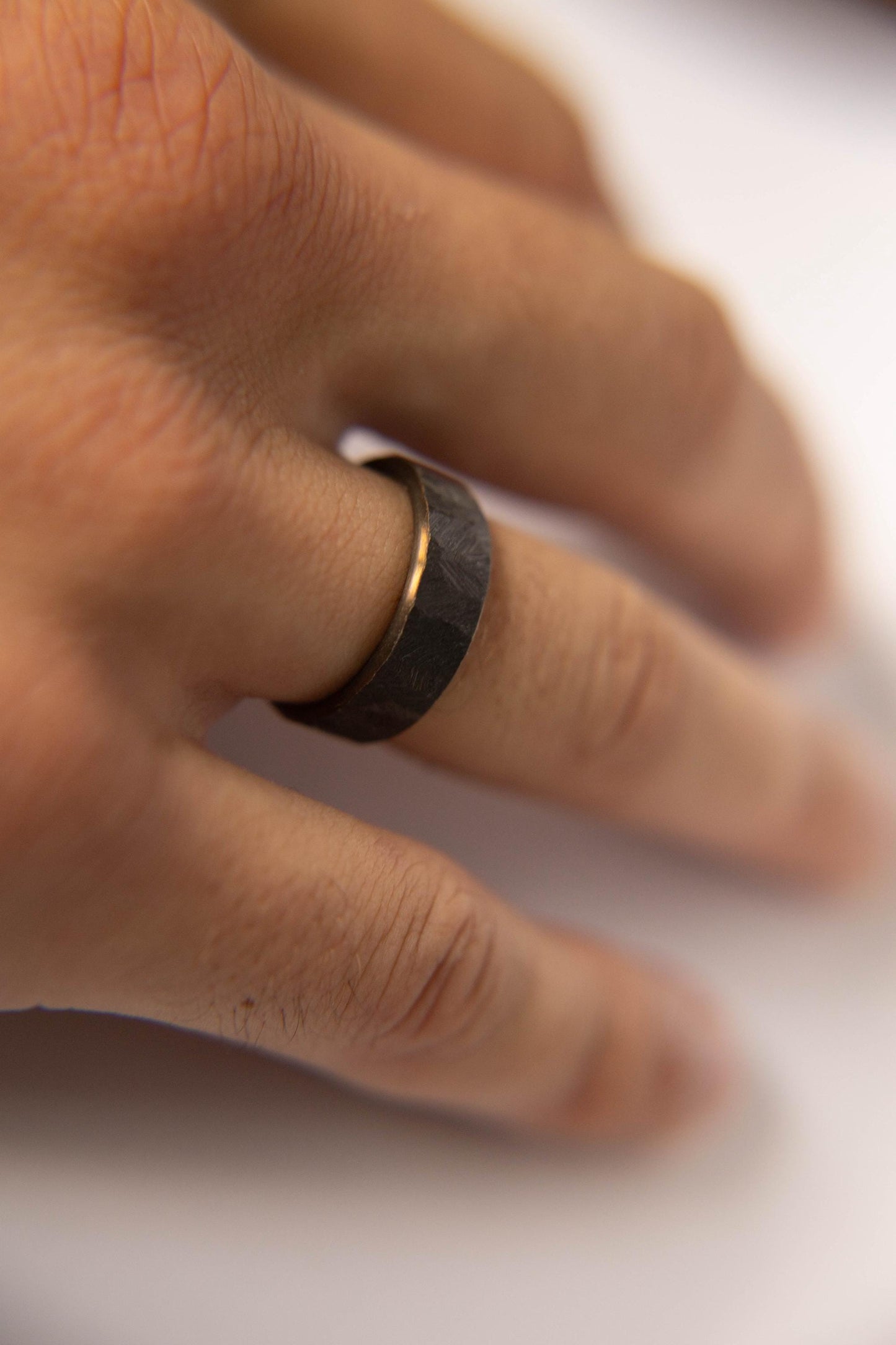 Distressed Black Zirconium Handcrafted Wedding Band, Anodized Bronze Interior, Mens Black Wedding Band, Mens Black Ring, Black and Gold Ring