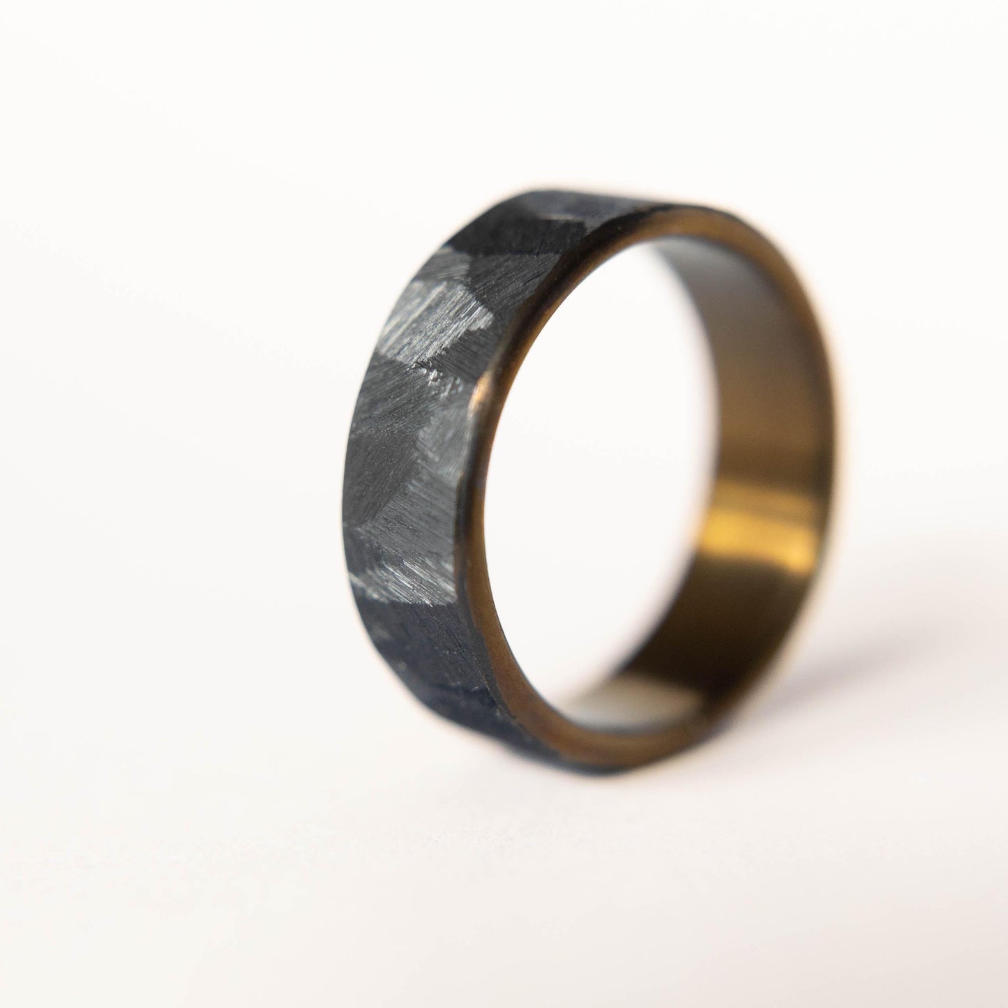 Distressed Black Zirconium Handcrafted Wedding Band, Anodized Bronze Interior, Mens Black Wedding Band, Mens Black Ring, Black and Gold Ring
