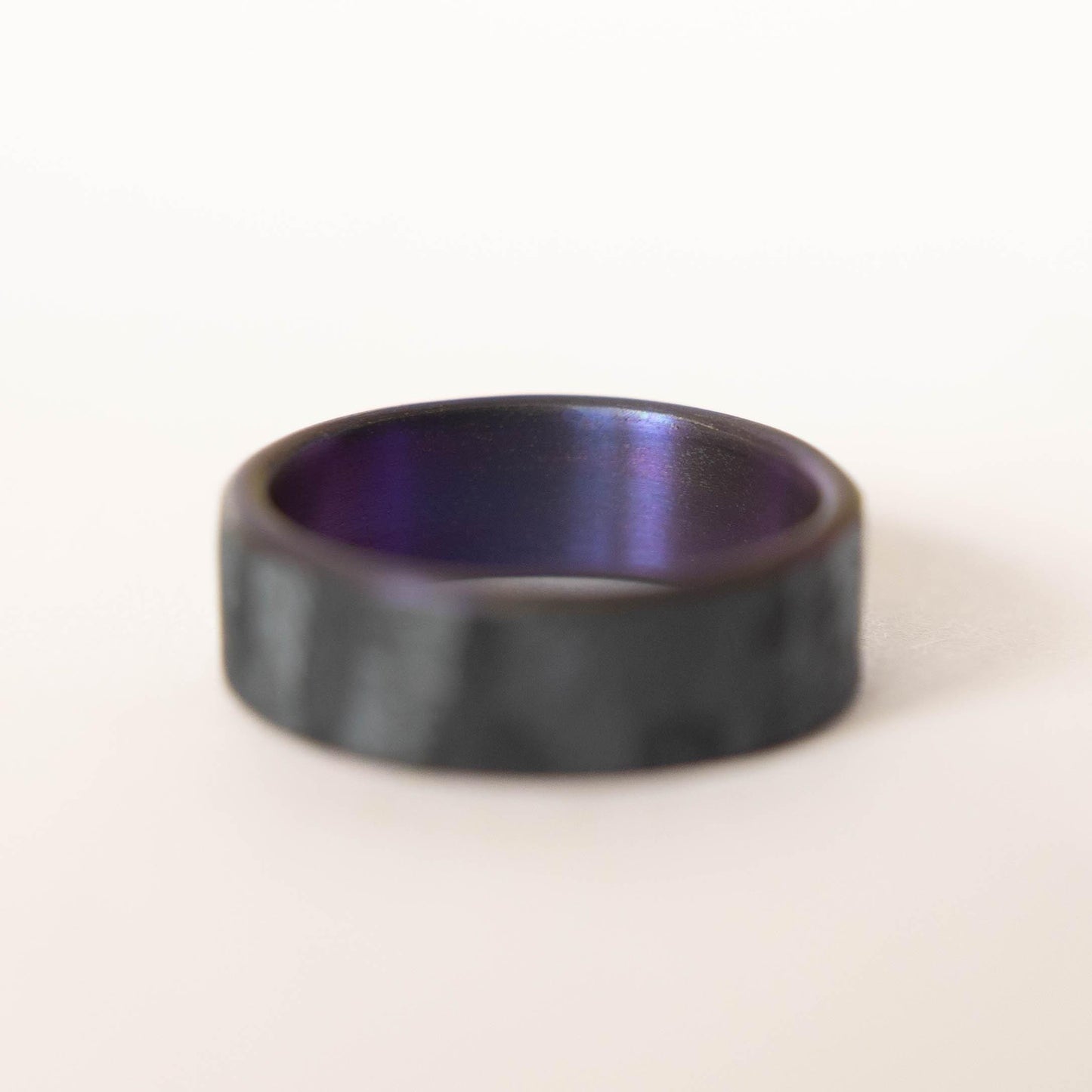 Distressed Black Zirconium Handcrafted Wedding Band, Anodized Violet Interior, Mens Black Wedding Band, Mens Black Ring, Unique Purple Ring