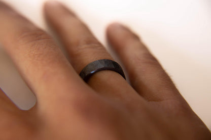 Distressed Black Zirconium Handcrafted Wedding Band, Anodized Violet Interior, Mens Black Wedding Band, Mens Black Ring, Unique Purple Ring