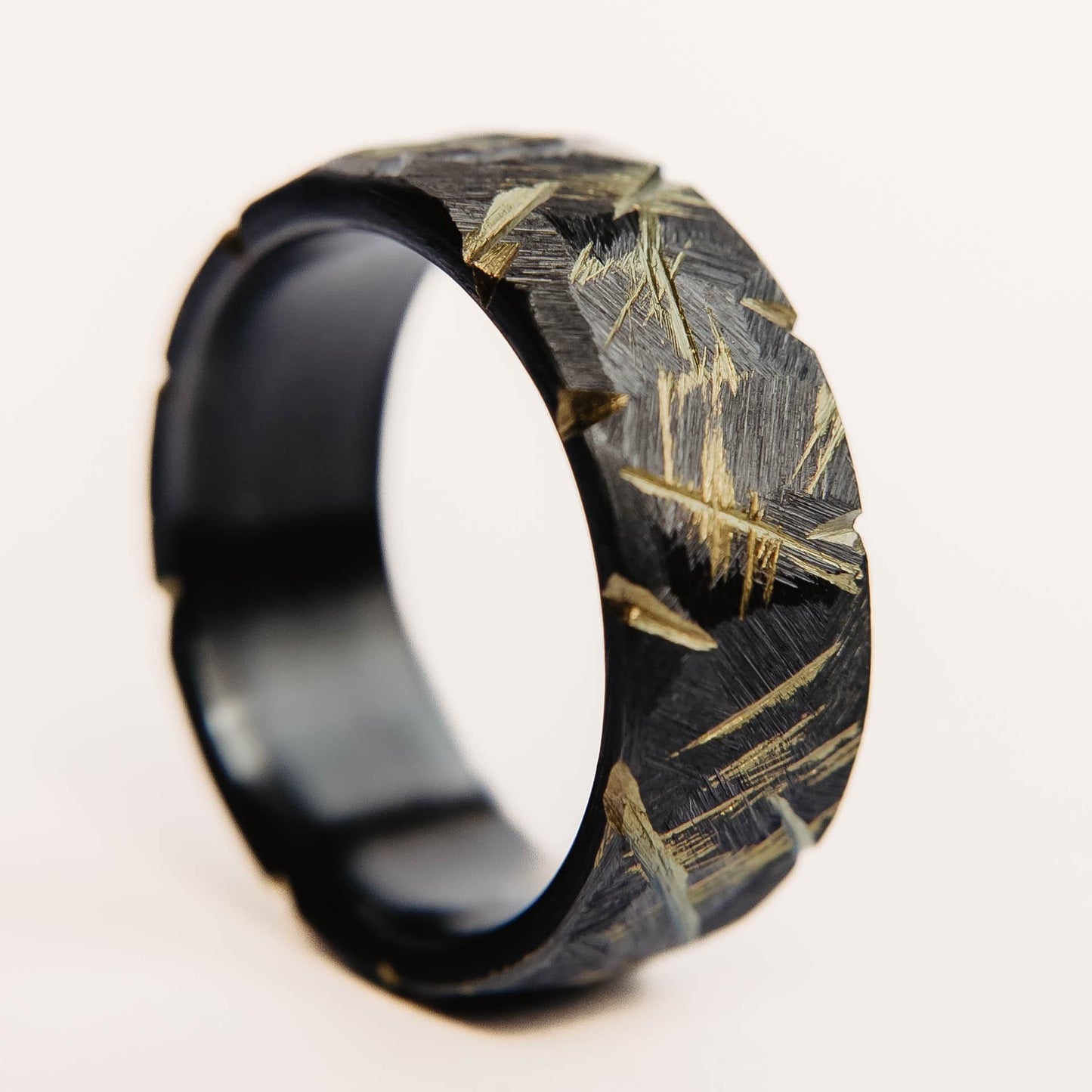 Distressed Black Zirconium Wedding Band with Anodized Gold