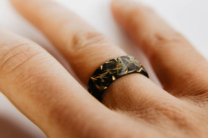 Distressed Black Zirconium Wedding Band with Anodized Gold