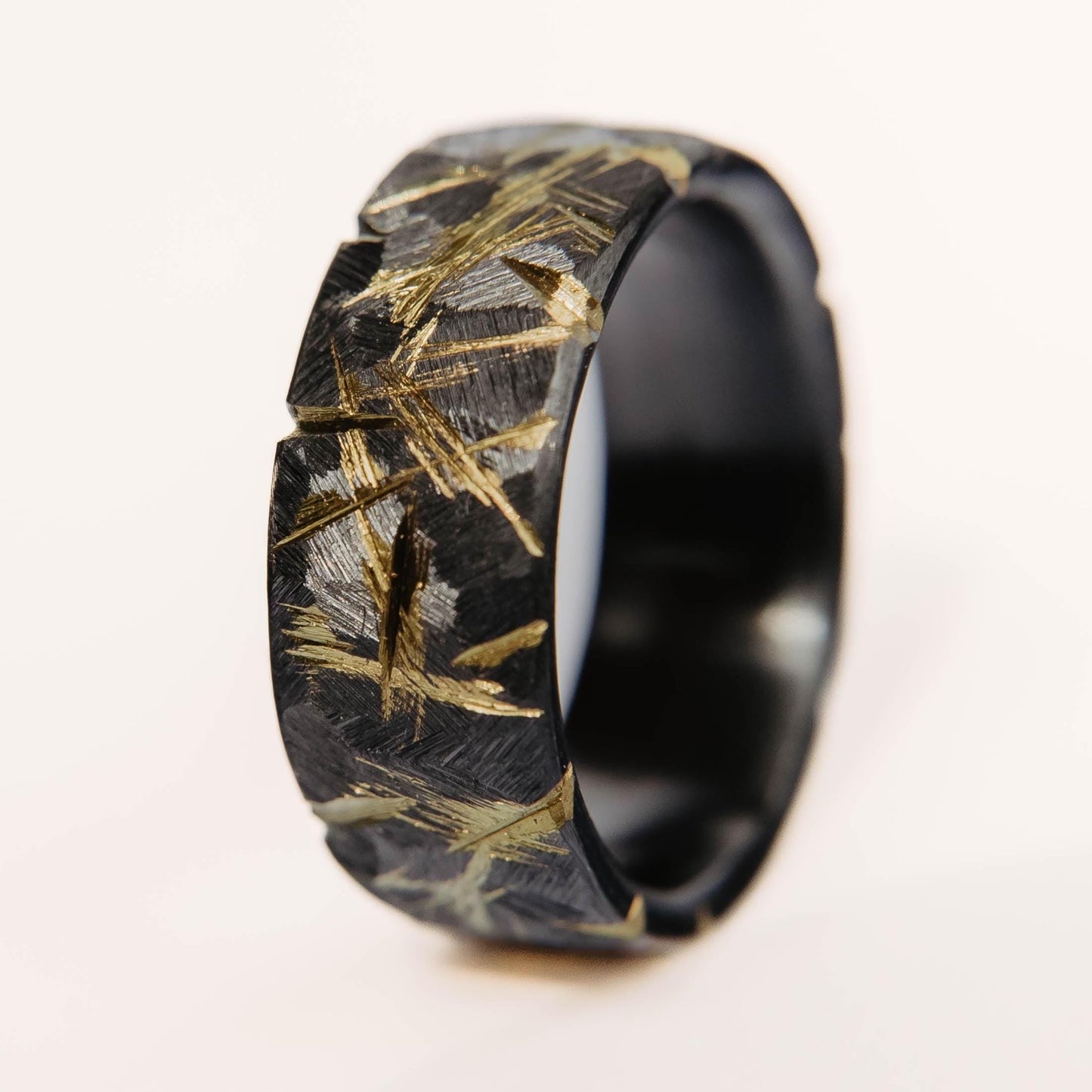 Distressed Black Zirconium Wedding Band with Anodized Gold