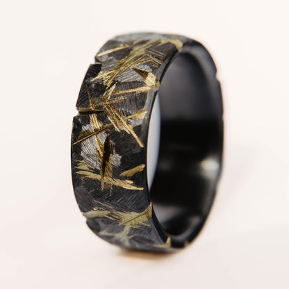 Distressed Black Zirconium Wedding Band with Anodized Gold