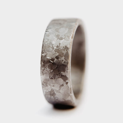 Crystallized Titanium Wedding Band. Gray titanium ring with crystallized surface. (Vertical with white background)